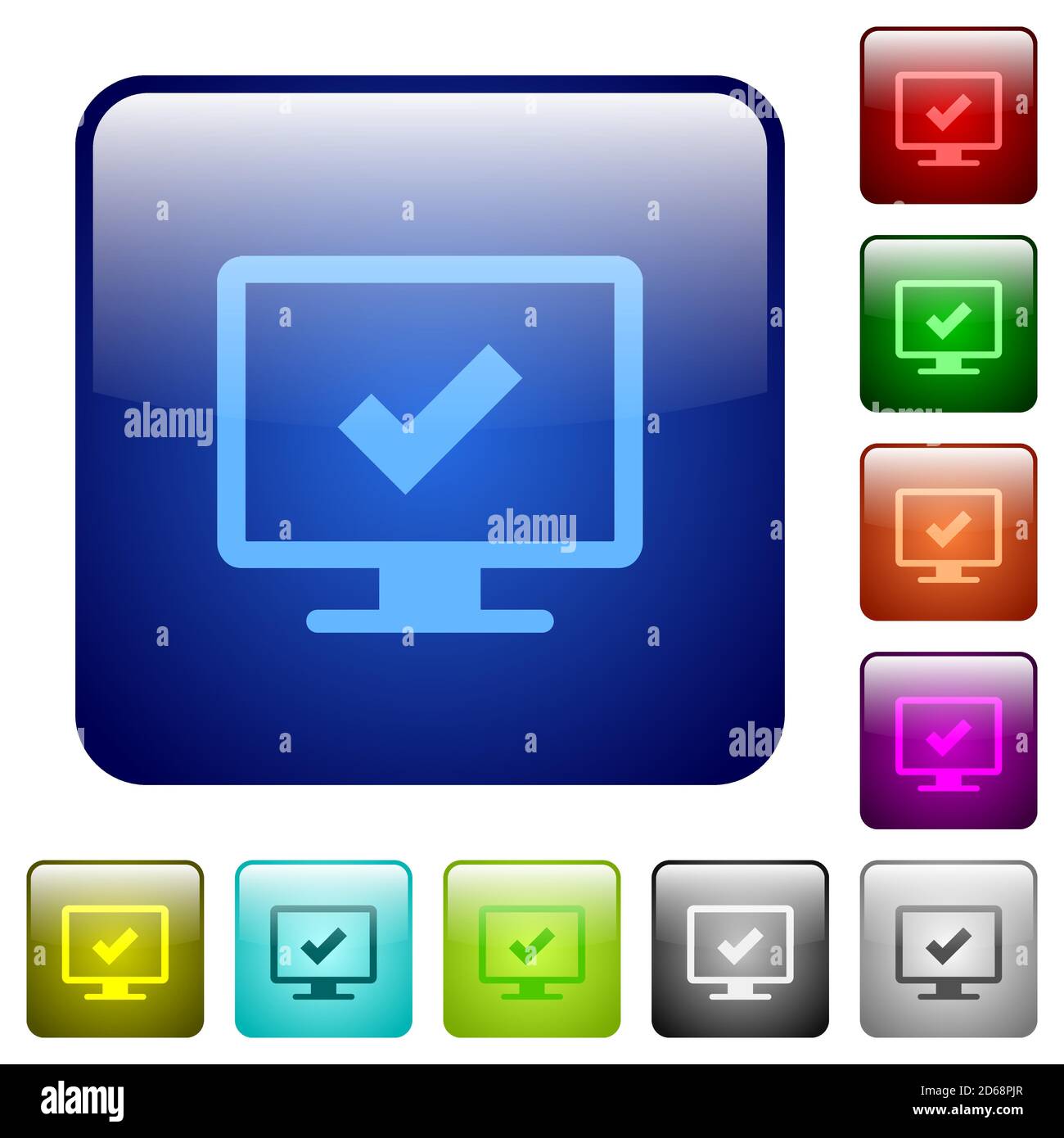 Accept display settings icons in rounded square color glossy button set ...