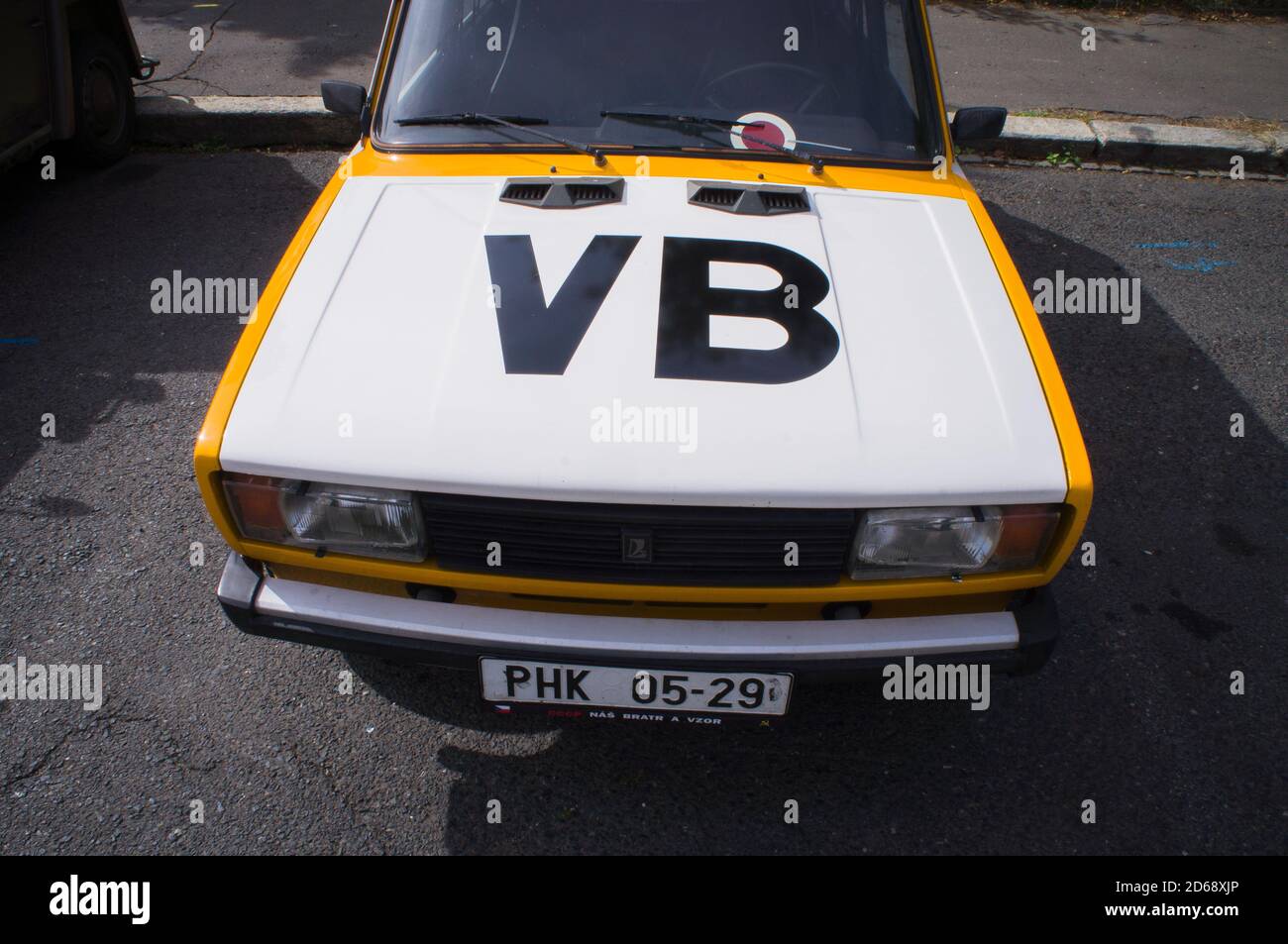 The Lada VAZ 2107 combi veteran car, VB, Public Security, a branch of the National Security Corps, parked in front of the Restaurant and hotel Beranek Stock Photo