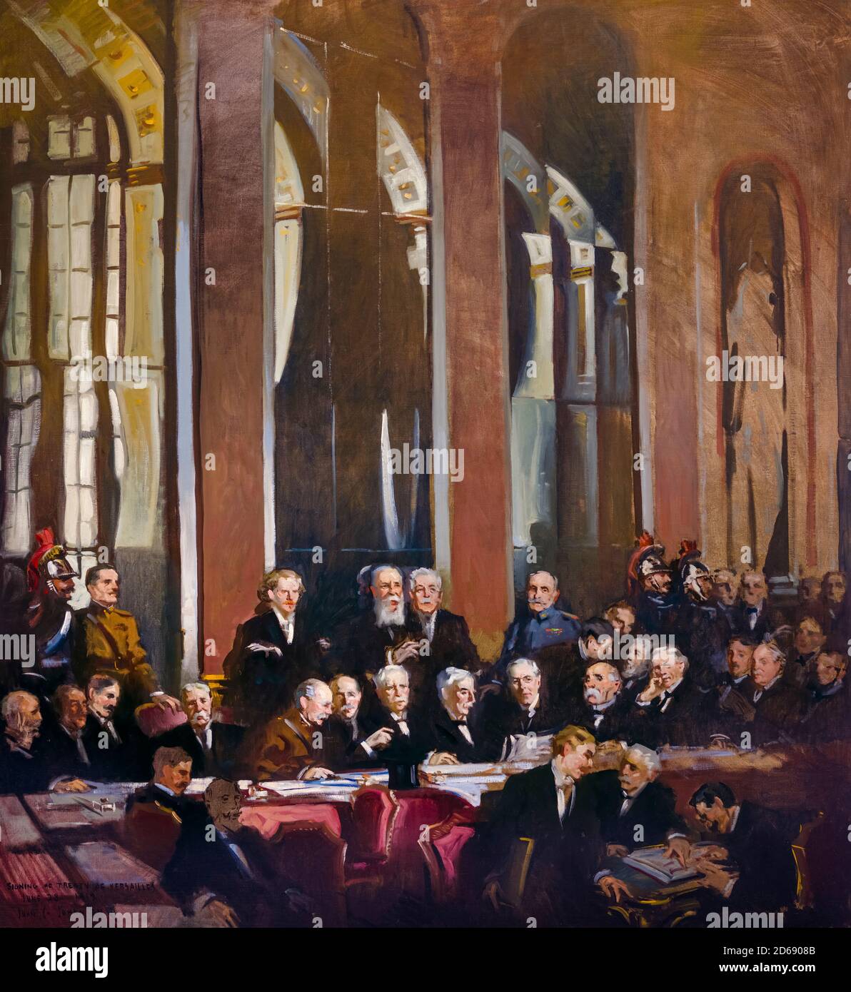 Signing of the Treaty of Versailles, 28th June 1919, painting by John Christen Johansen, 1919 Stock Photo