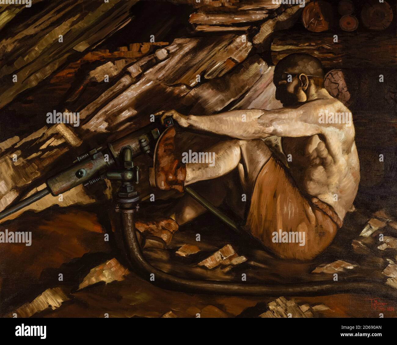 Gold is where you find it, (inside a Californian gold mine), New Deal art painting by Tyrone Comfort, 1934 Stock Photo