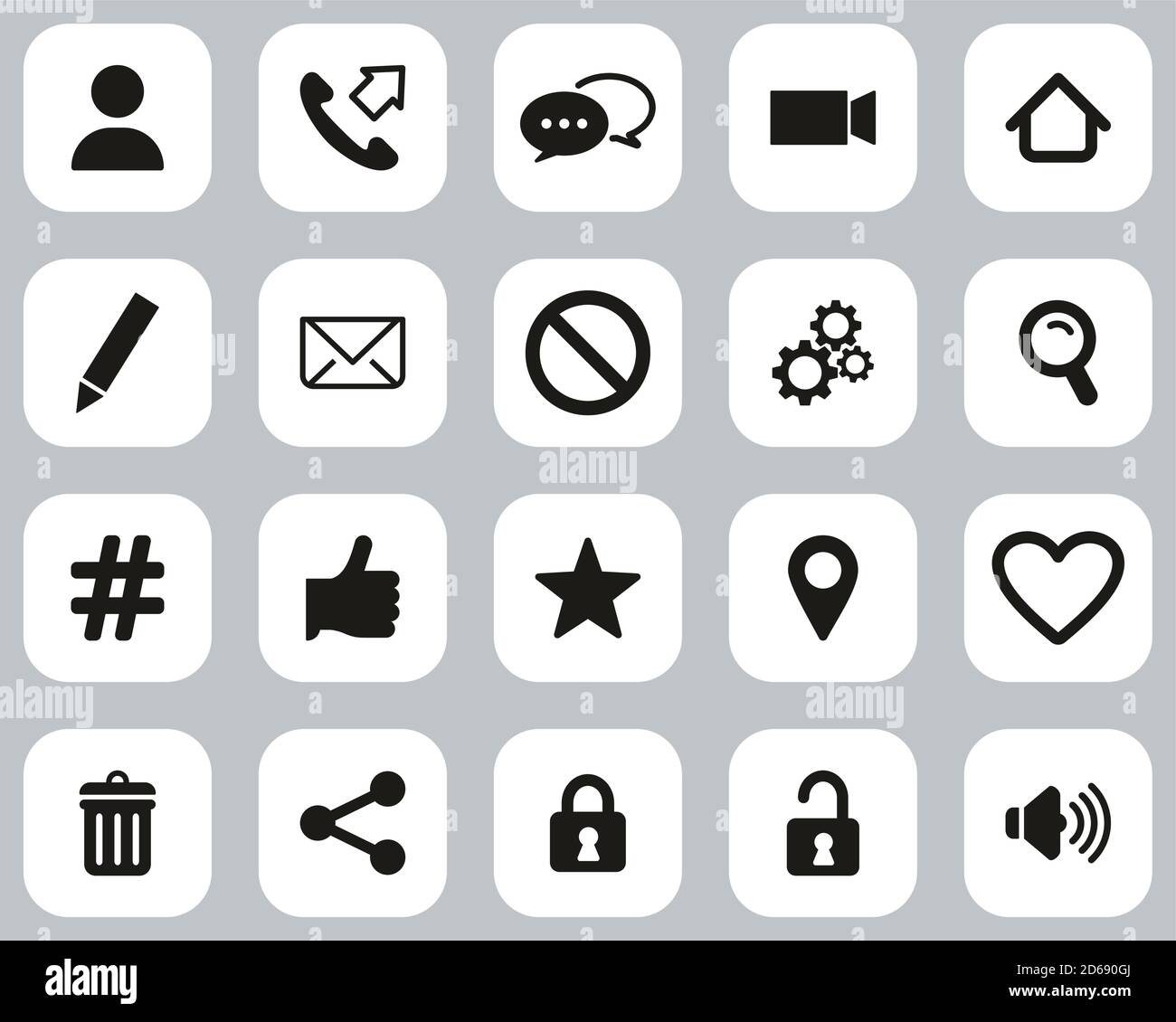 Contact Menu Icons Black & White Flat Design Set Big Stock Vector Image ...