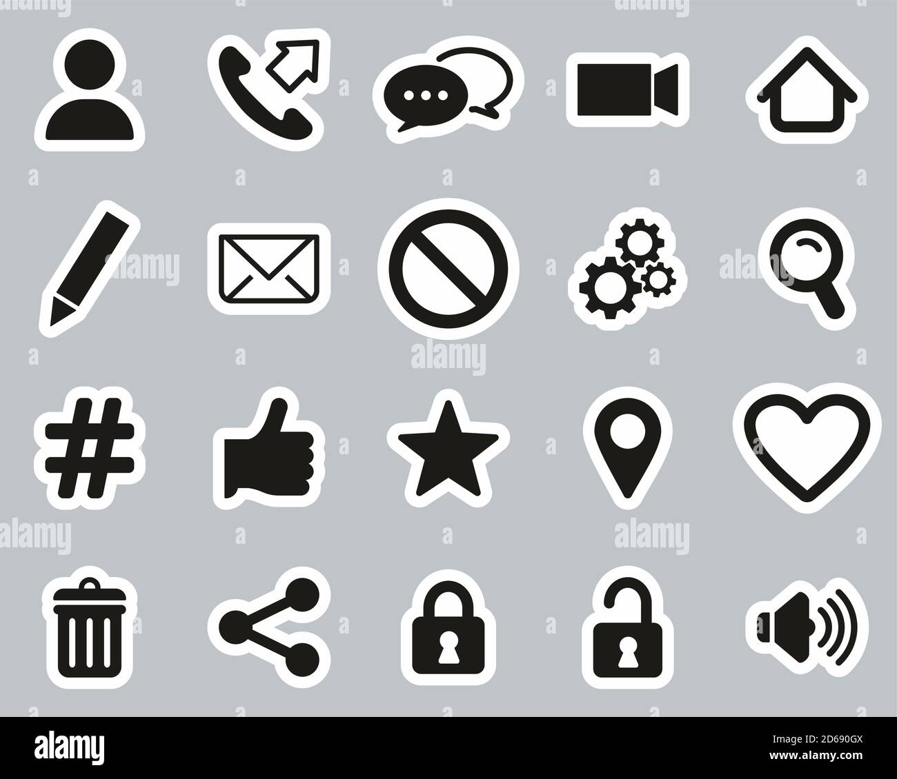 Contact Menu Icons Black & White Sticker Set Big Stock Vector Image ...