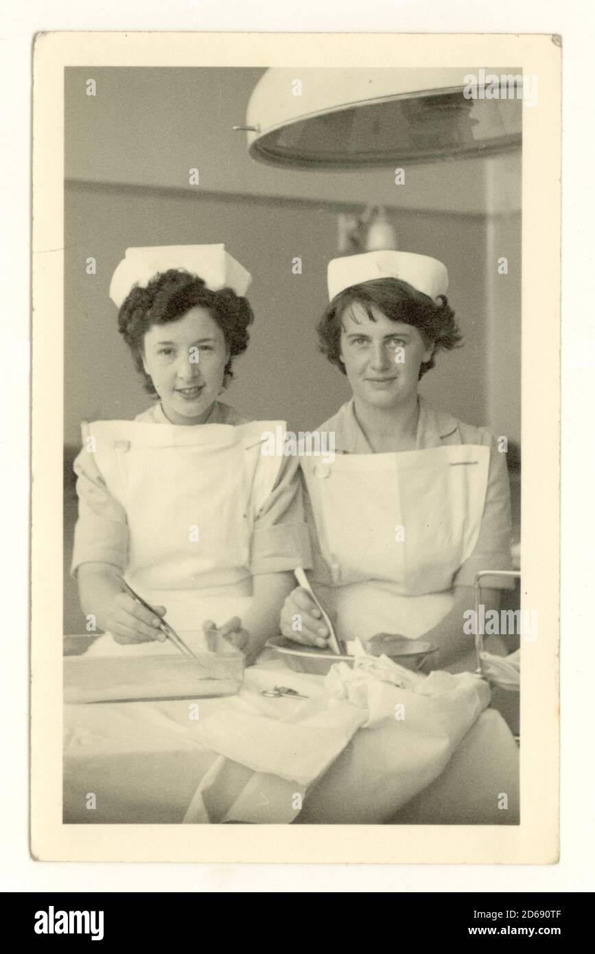 1950's postcard, team of nurses, friends, theatre nurses, U.K. Stock Photo