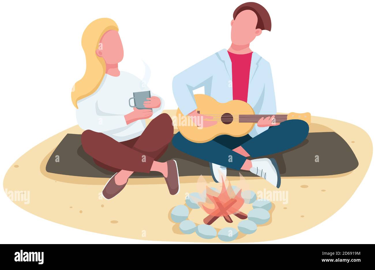 Couple picnic on beach flat color vector faceless characters Stock ...