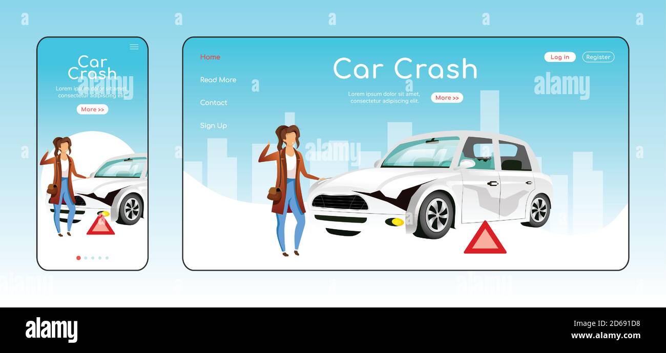Car crash responsive landing page flat vector template Stock Vector