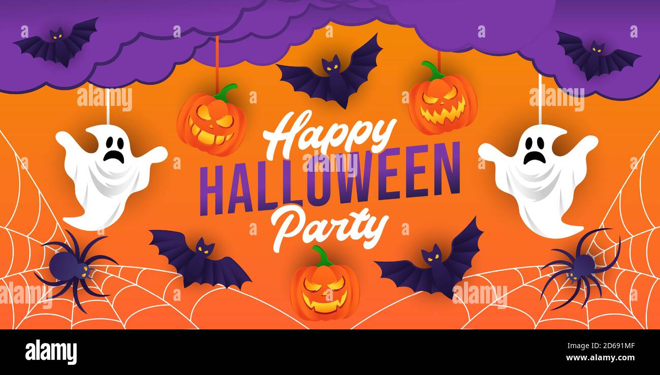 Halloween background vector illustration design template. Decorative  Halloween vector background in trendy cartoon style. Happy Halloween  banner, post Stock Vector Image & Art - Alamy