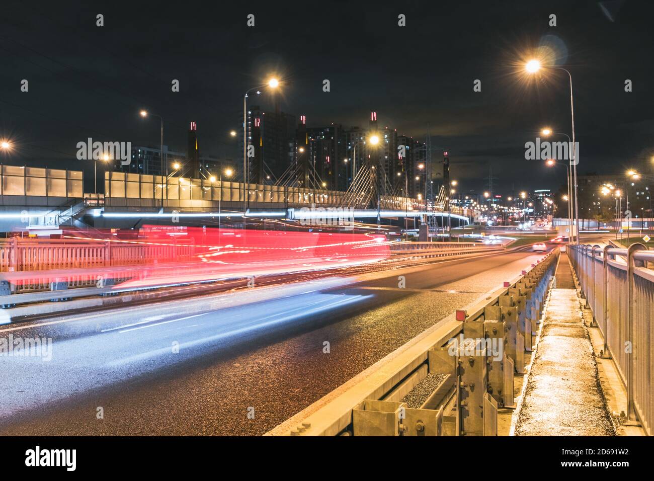 Night traffic on the highway blurred lights photo with exposure ...