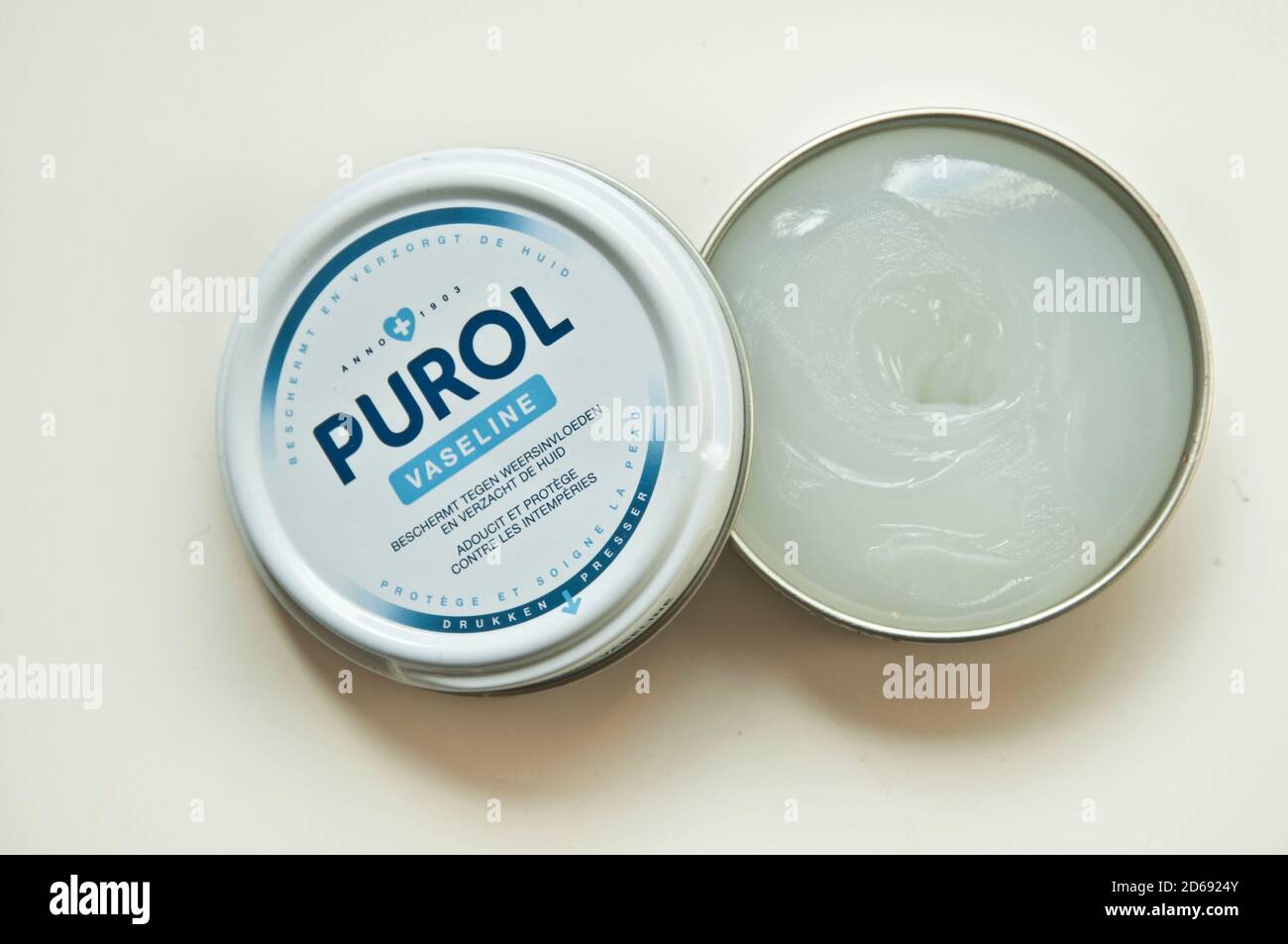 Dutch traditional vaseline Purol on the white background Stock Photo - Alamy