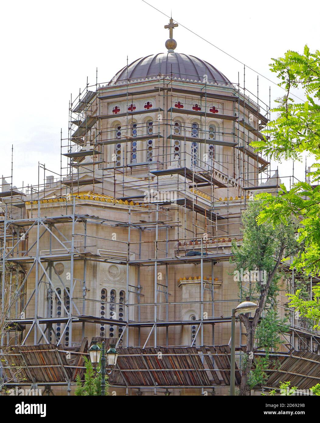 Orthodox Church reconstruction scaffoldings in Athens Greece Stock Photo