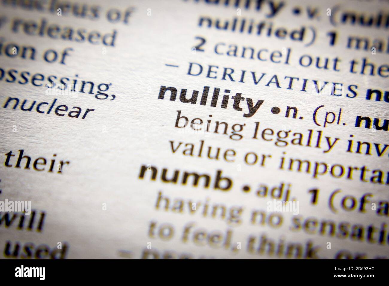 Word or phrase Nullity in a dictionary Stock Photo