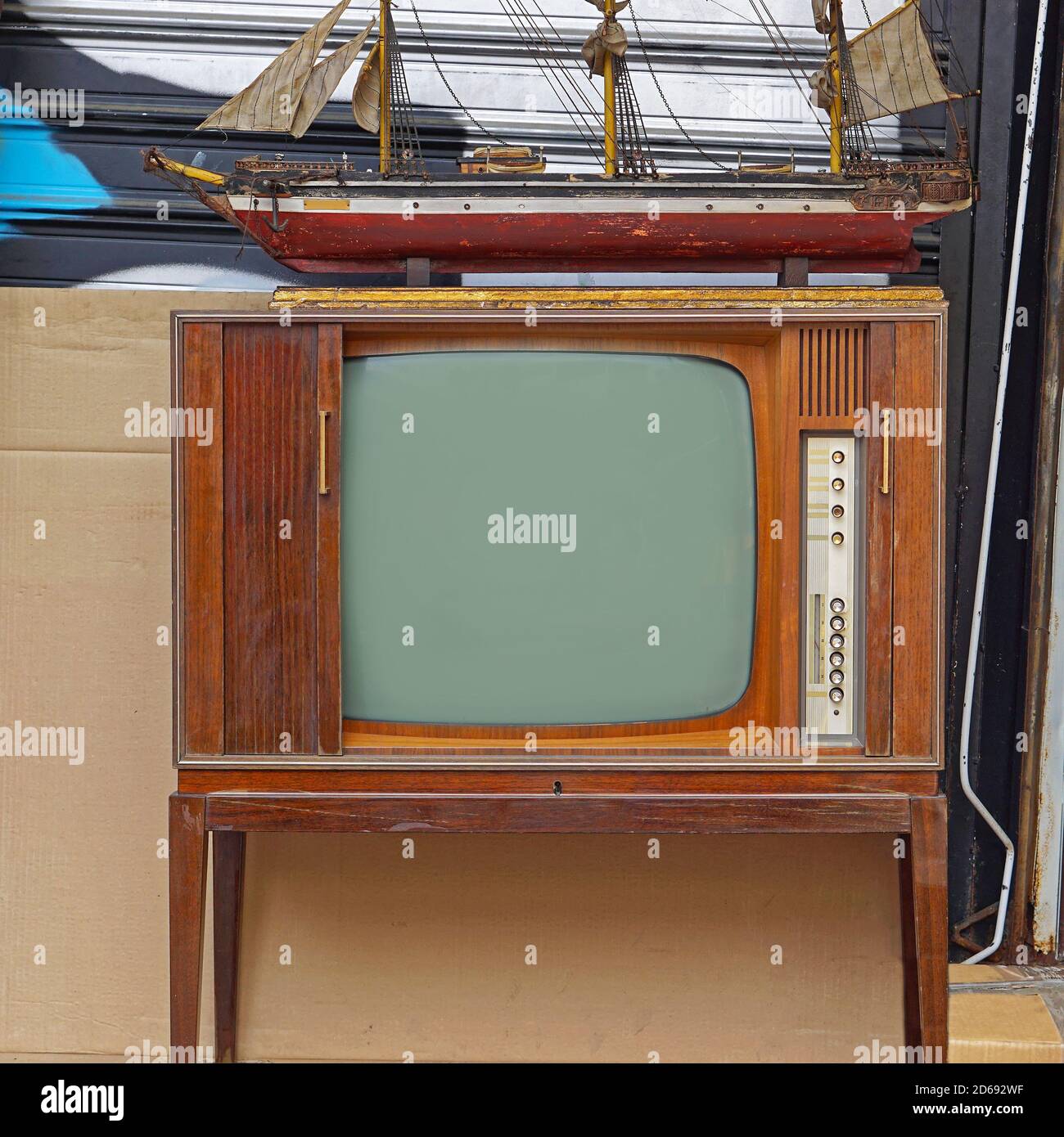 Vintage TV set for sale at flea market Stock Photo Alamy