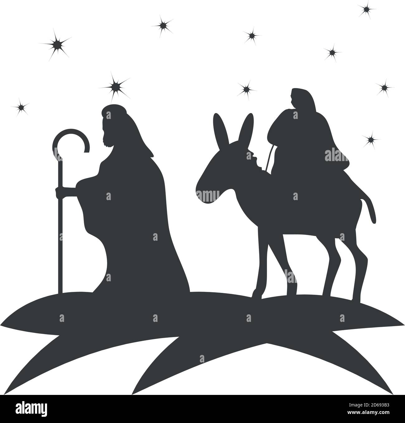 nativity, joseph with mary in the donkey travel desert, traditional