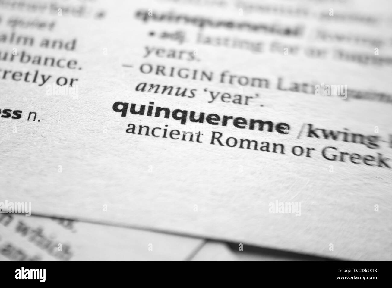 Word or phrase Quinquereme in a dictionary Stock Photo