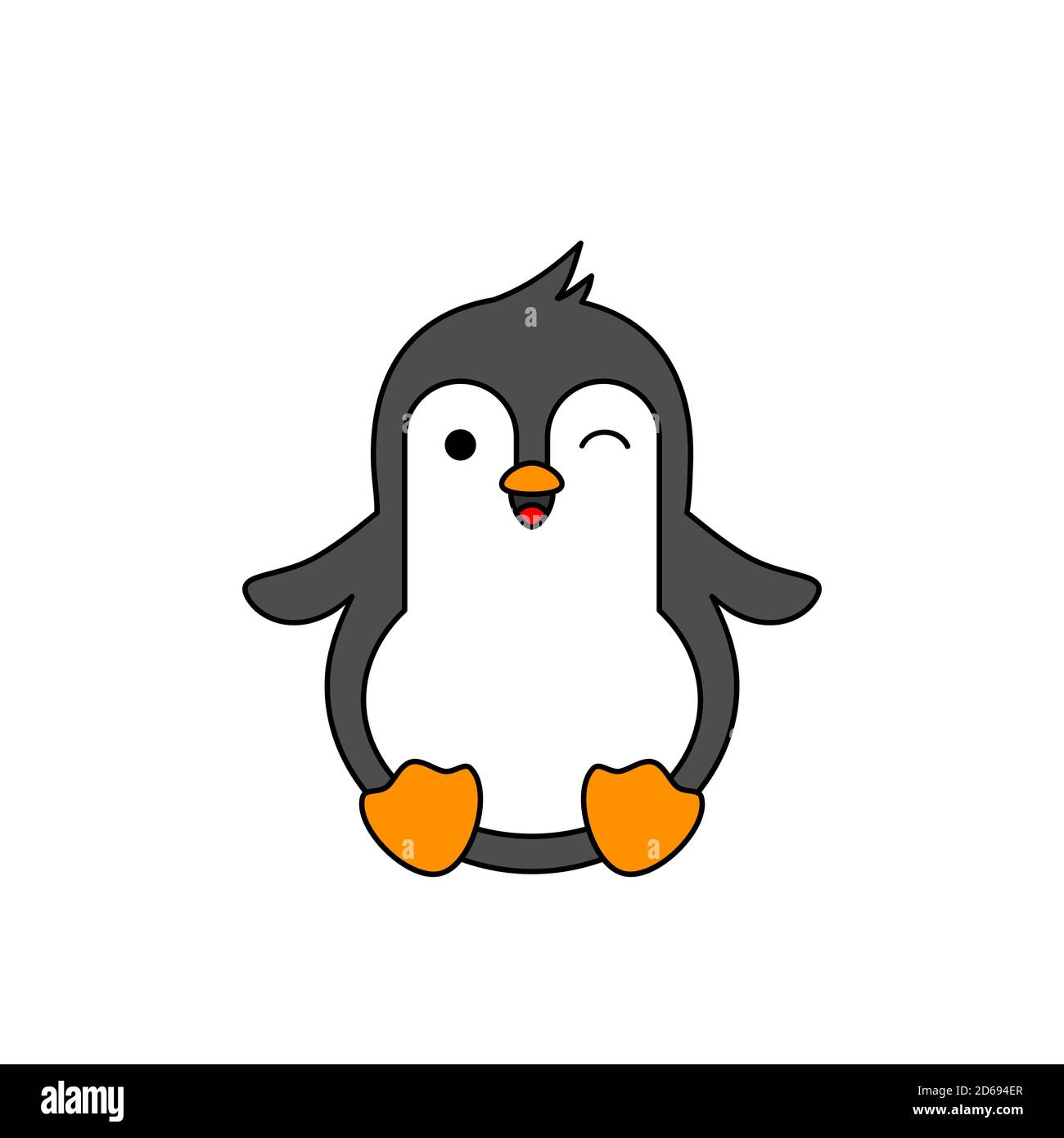 Cute penguin winking. Kawaii baby penguin smiles. Happy penguin sitting or  sliding. Funny cartoon bird character. Winter theme animal. Vector Stock  Vector Image & Art - Alamy