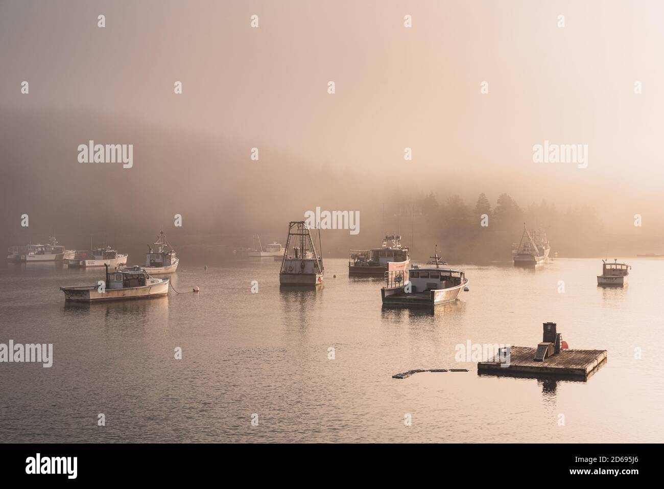 Boats in fog, in the harbor of Cutler, Maine Stock Photo Alamy