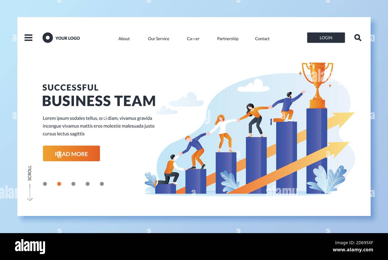 Successful teamwork and support of team leader. People climb diagram chart for the prize, business metaphor. Vector flat illustration. Partnership, go Stock Vector