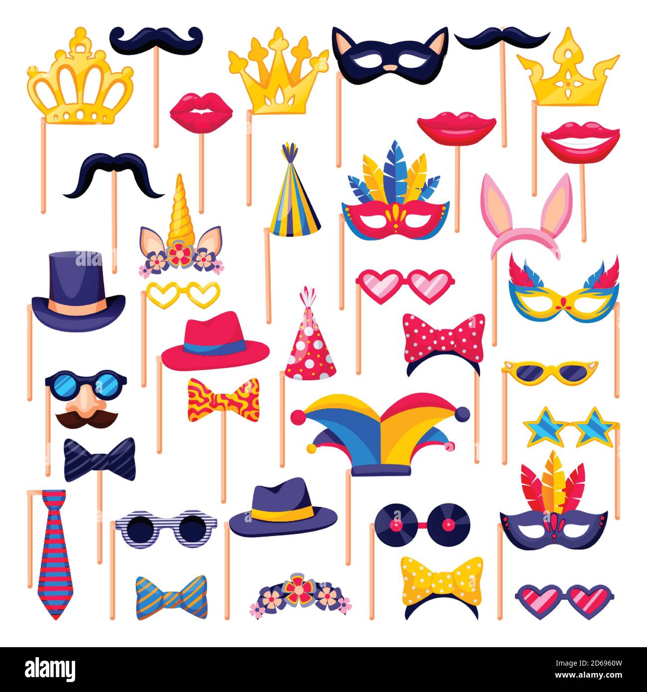 Party photo booth set, isolated on white background. Vector flat