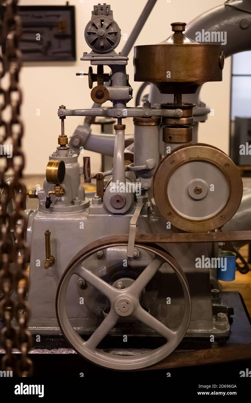 Detailed view of a classic 1934 industrial electricity generator engine