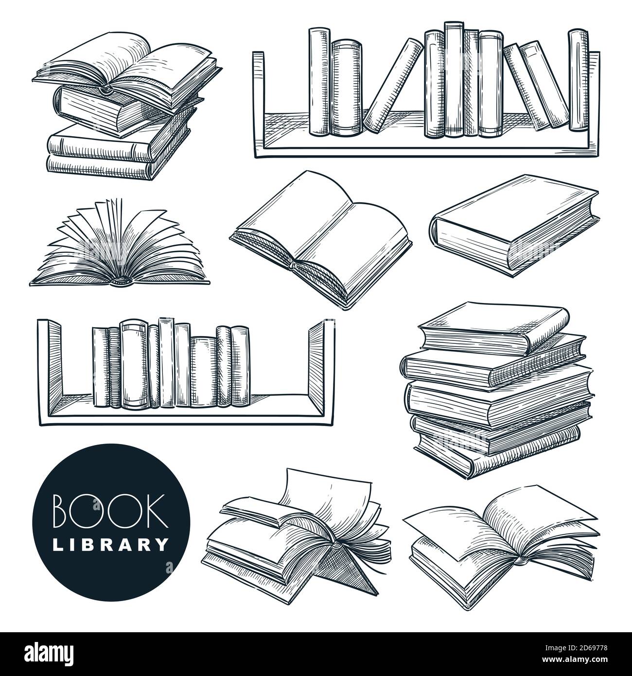 Sketch - blank open book and stack books Vector Image