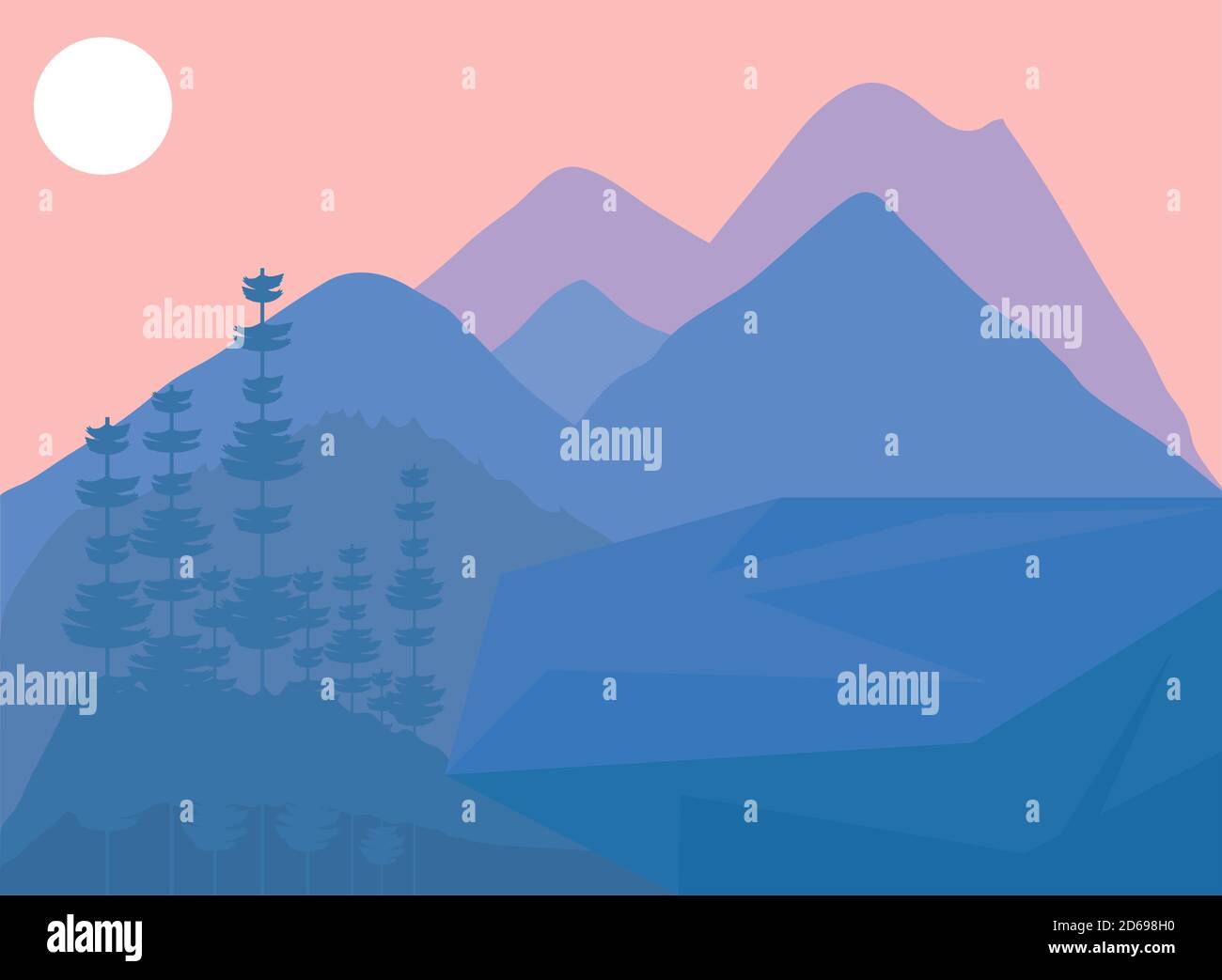 landscape alps mountains forest and sun scene vector illustration Stock ...