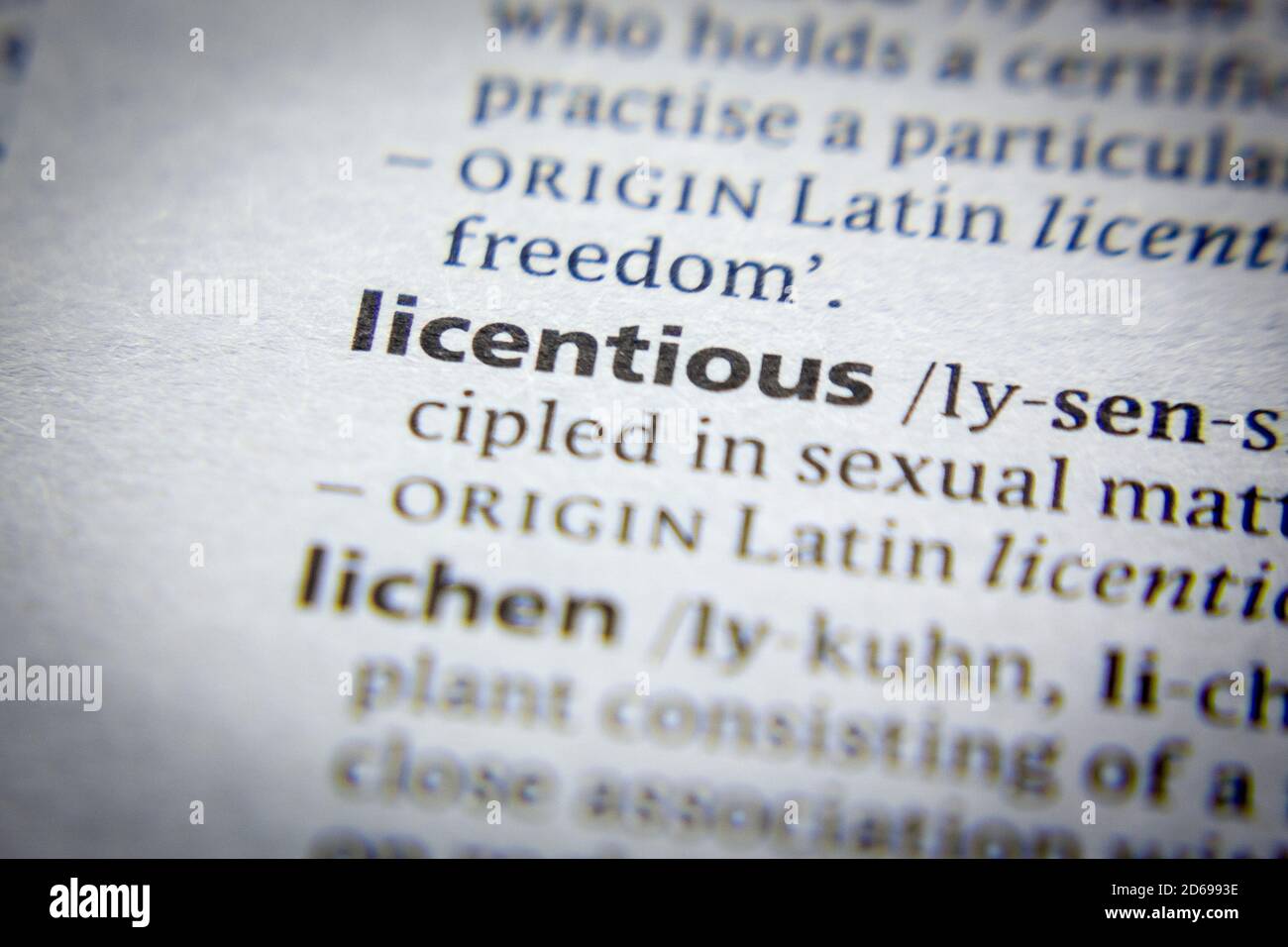 Word or phrase Licentious in a dictionary Stock Photo