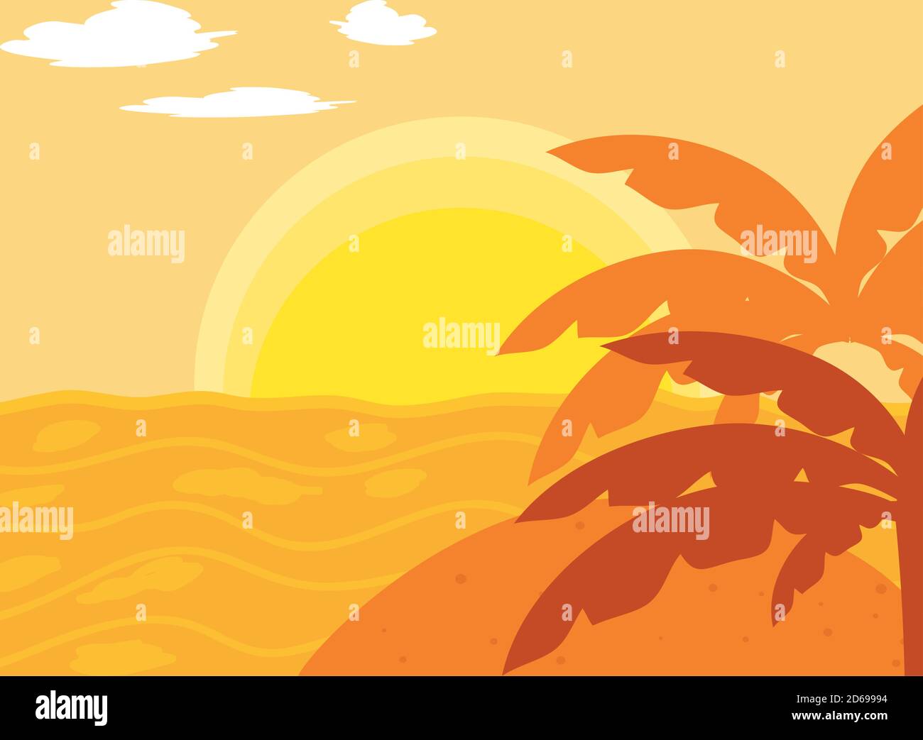 landscape tropical beach sunset palm ocean vector illustration Stock ...