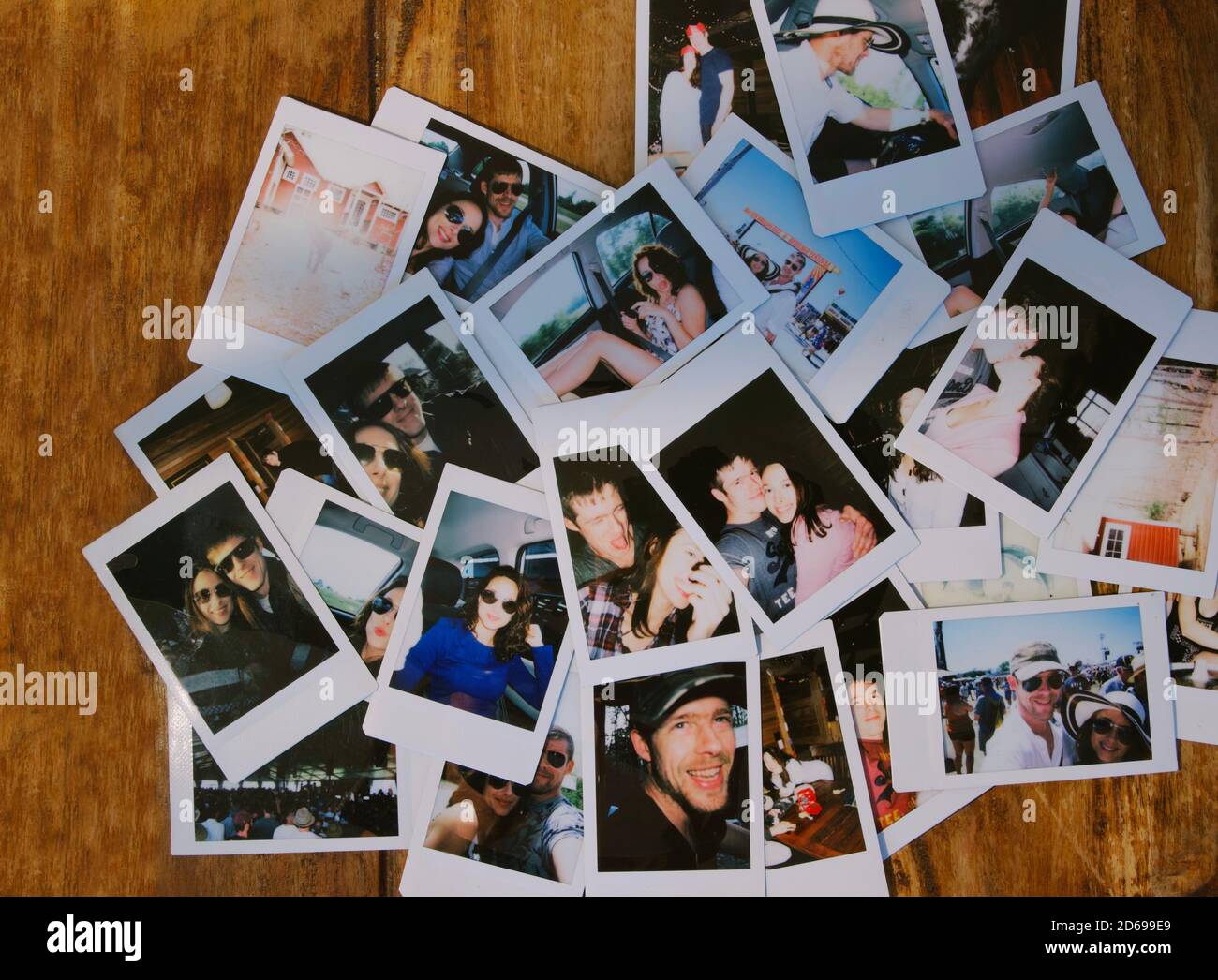 Polaroid photo collage of happy young couple in a relationship. Top view,  copy space, horizontal composition Stock Photo - Alamy