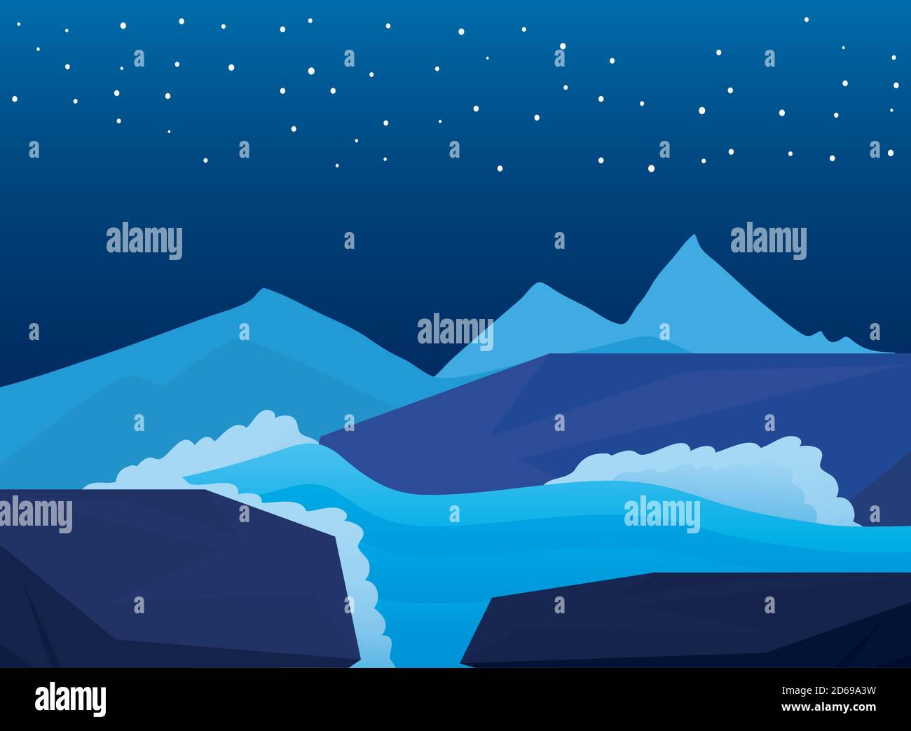 landscape night ocean rocks coast background vector illustration Stock ...