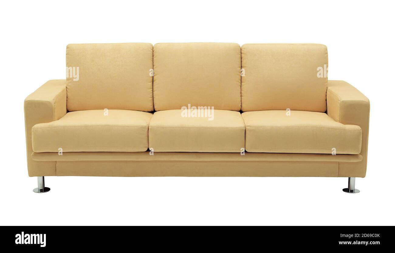Yellow beige sofa isolated on white background Stock Photo