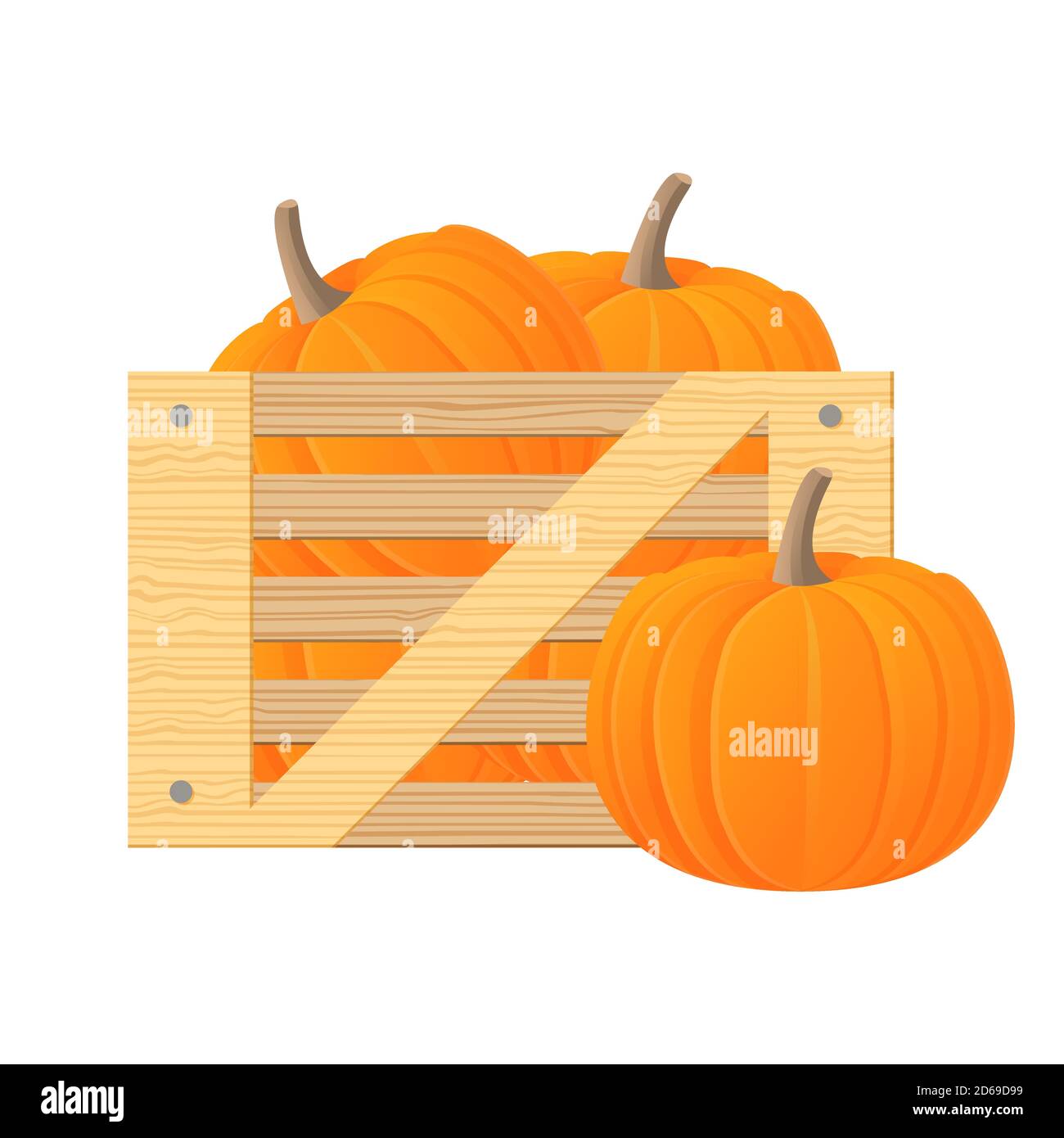 Wooden box with pumpkin. Harvesting vegetables. Healthy eating. Stock Vector