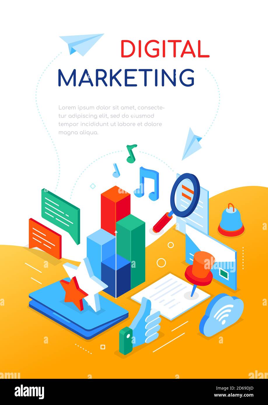 Digital marketing concept - modern isometric web banner Stock Vector