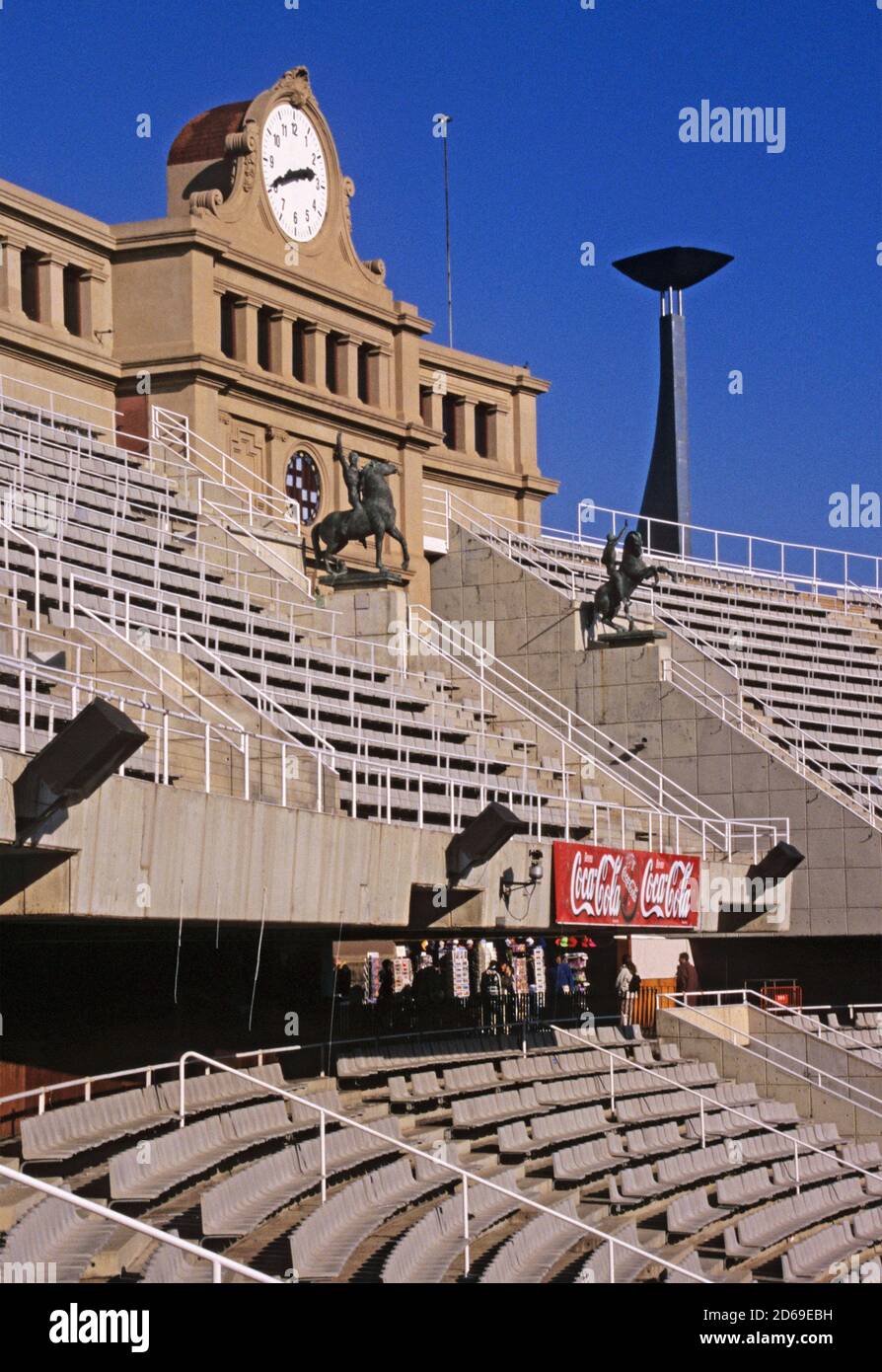 olympic stadium at Montjuic,  Barcelona,  Spain Stock Photo