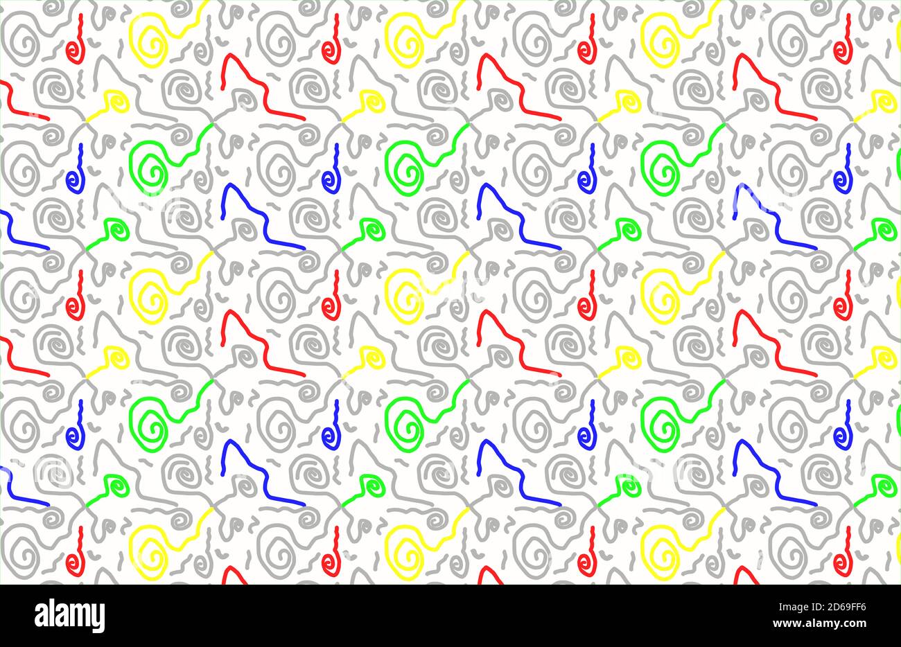 Pattern of squiggly lines in grey and scattered red, blue, green and ...