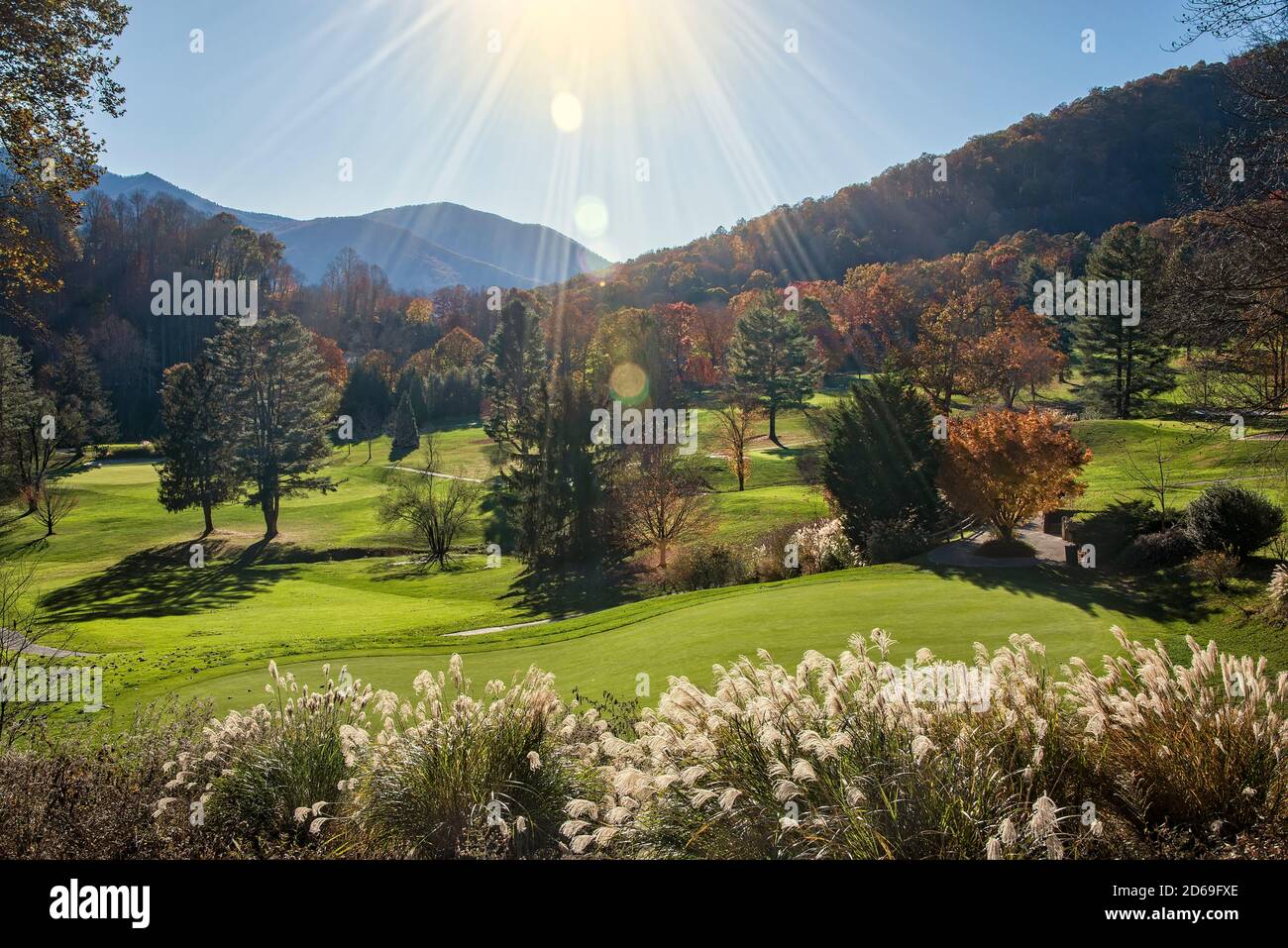 North Carolina landscape in the season of Autumn colors Stock Photo