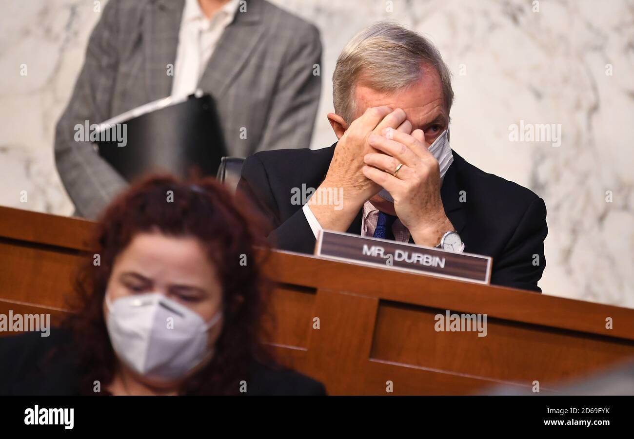 United States Senate Minority Whip Dick Durbin (Democrat of Illinois) is seen during a Senate Judiciary Committee business meeting in the Hart Senate Office Building on Capitol Hill in Washington, DC on October 15, 2020.Credit: Mandel Ngan/Pool via CNP /MediaPunch Stock Photo