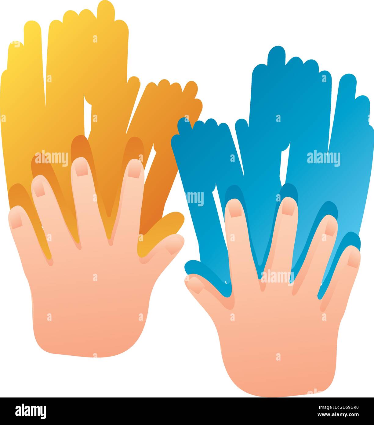 world down syndrome day, hands painting blue and yellow spots vector illustration Stock Vector