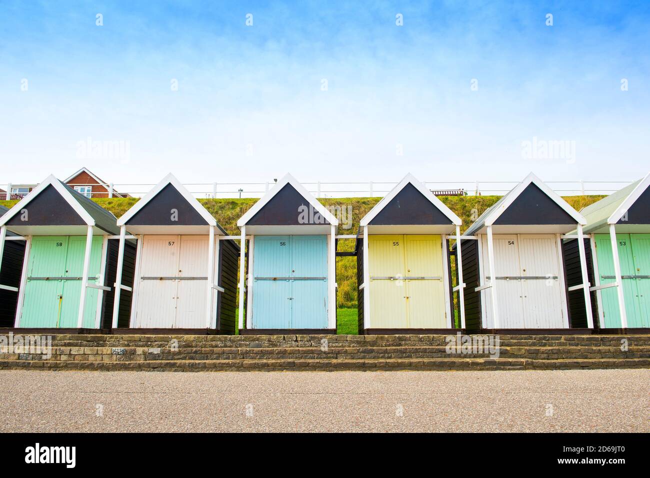 9 October 2020: Bridlington, East Yorkshire.Beach huts. Picture: Sean Spencer/Hull News & Pictures Ltd 01482 210267/07976 433960 www.hullnews.co.uk Stock Photo
