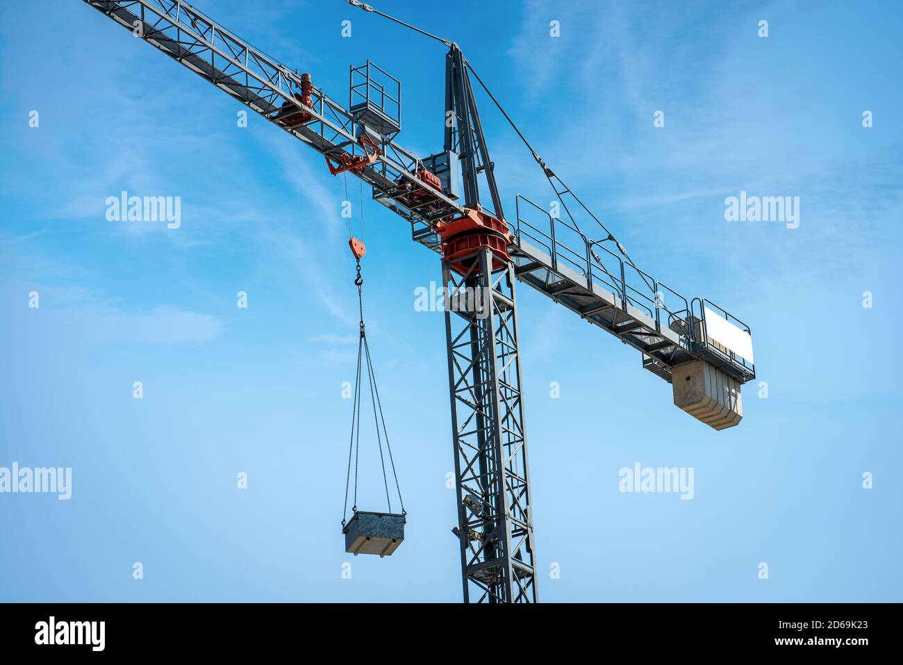 Steel Construction Crane on Blue sky with Clouds and copy space Stock ...