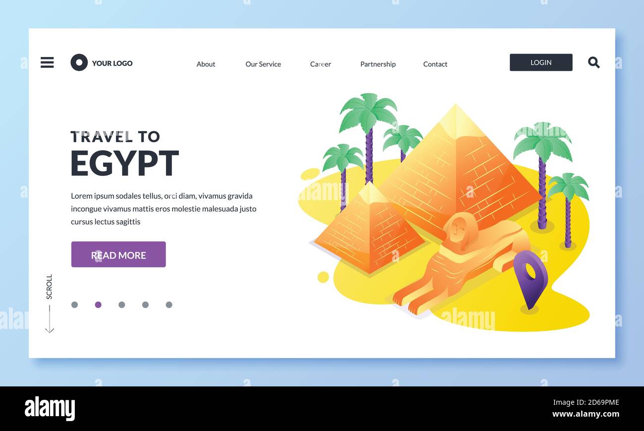 Travel to Egypt and Cairo vector illustration. 3d isometric icons of egyptian pyramid, sphinx and palms. Web landing page, banner or poster design. To Stock Vector
