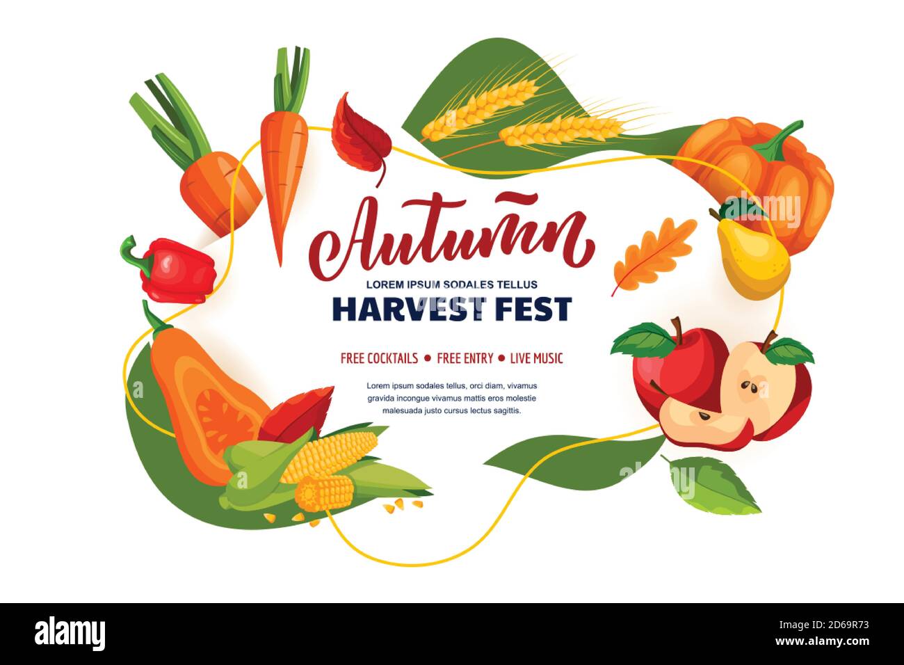 Autumn harvest festival and fall fair poster, banner design layout. Organic grocery food shop or farm market concept. Vector flat cartoon illustration Stock Vector