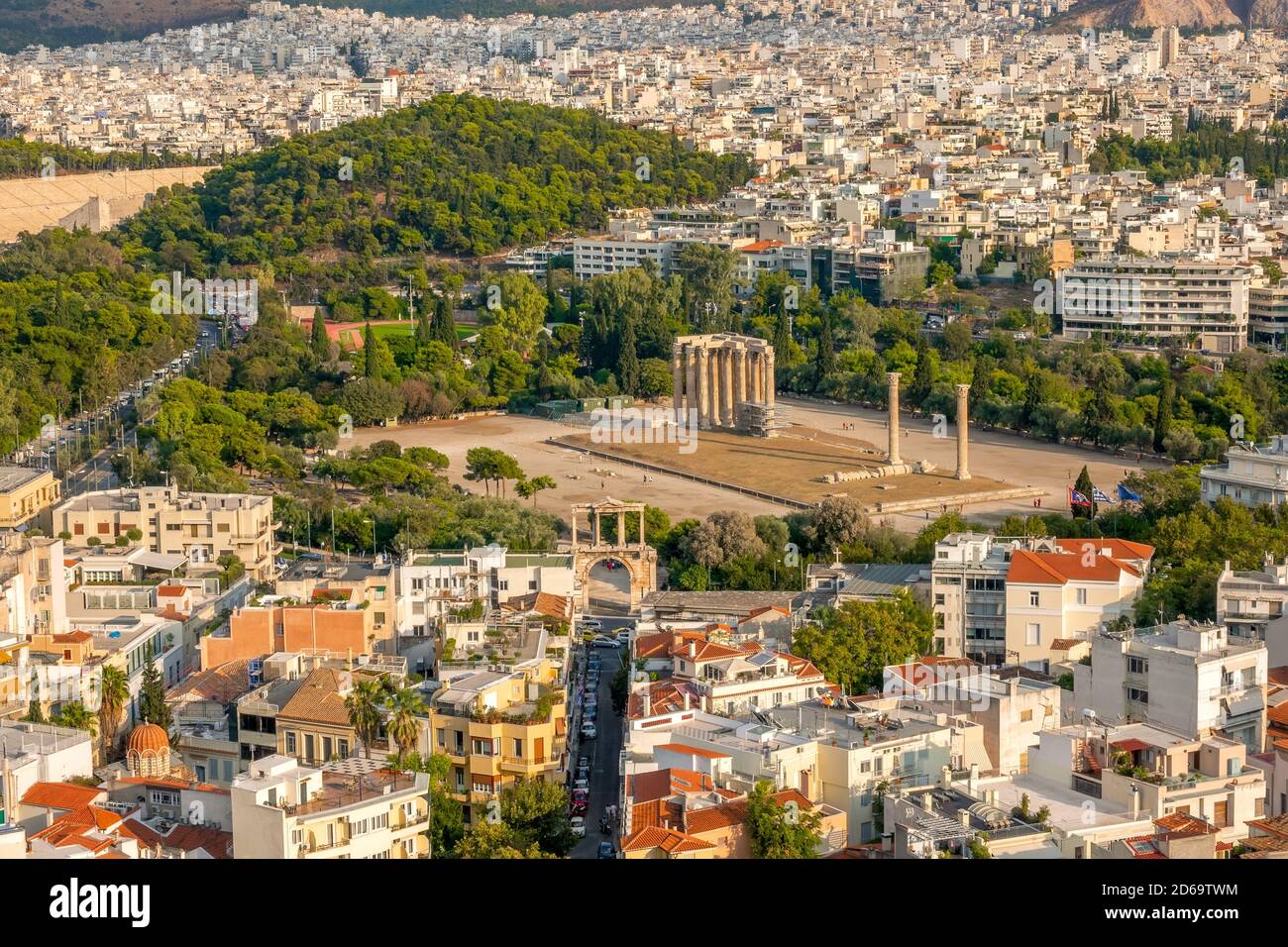 Greece. Sunny day in Athens. Aerial view of the Olympic Temple of Zeus