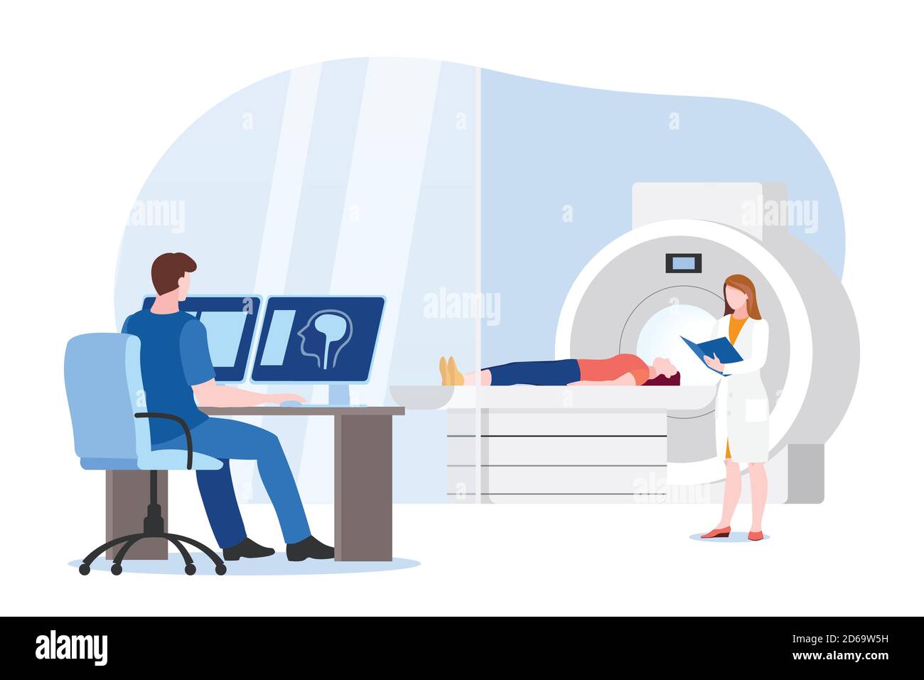 Doctor and nurse prepare for magnetic resonance imaging scan of patient.  Vector flat cartoon illustration of hospital lab equipment. MRI medical  moder Stock Vector Image & Art - Alamy