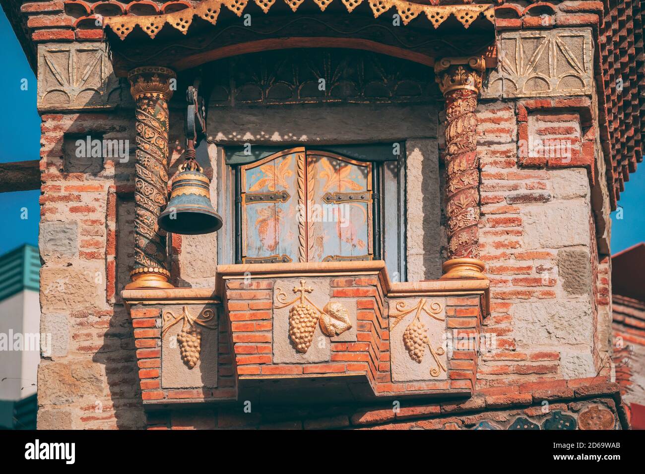 Tbilisi, Georgia. Close Up Details Of Famous Rezo Gabriadze Marionette Theater Clock Tower On Old City. Puppet Theater Museum In Tbilisi, Georgia, Stock Photo