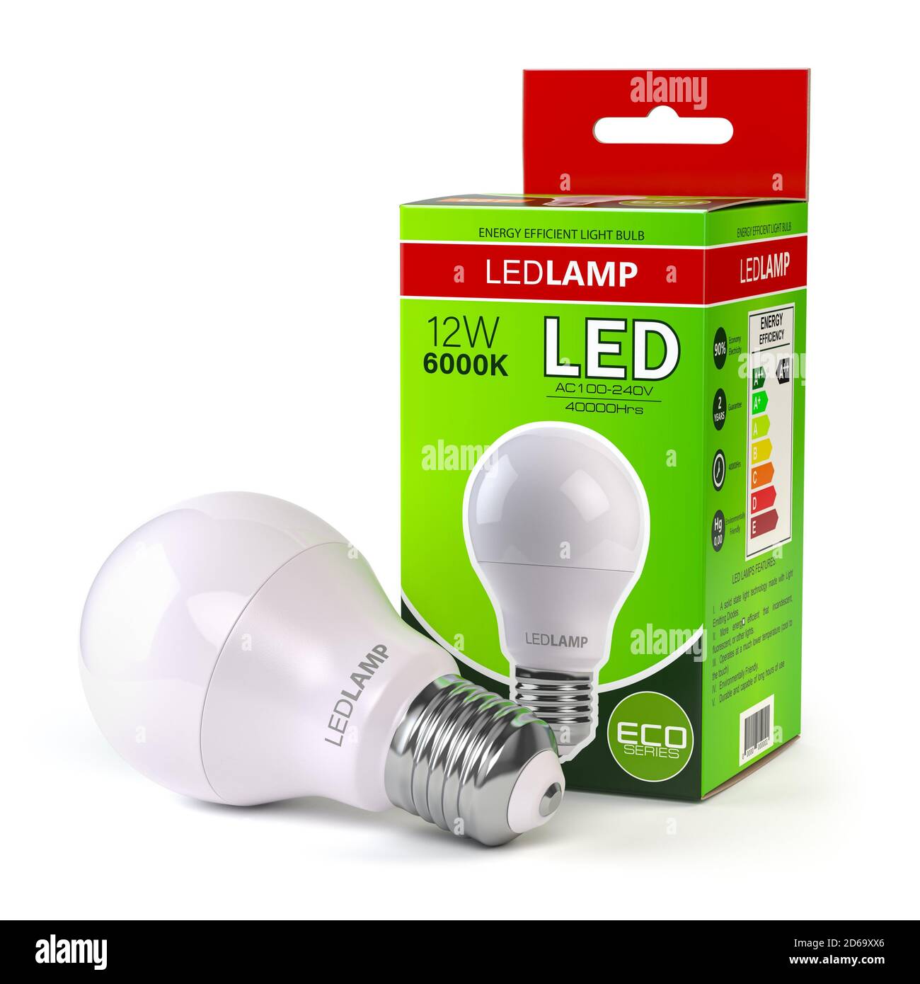 Veeg weerstand bieden schommel Led lamp with package box isolated on white. Energy efficient light bulb.  3d illustration Stock Photo - Alamy