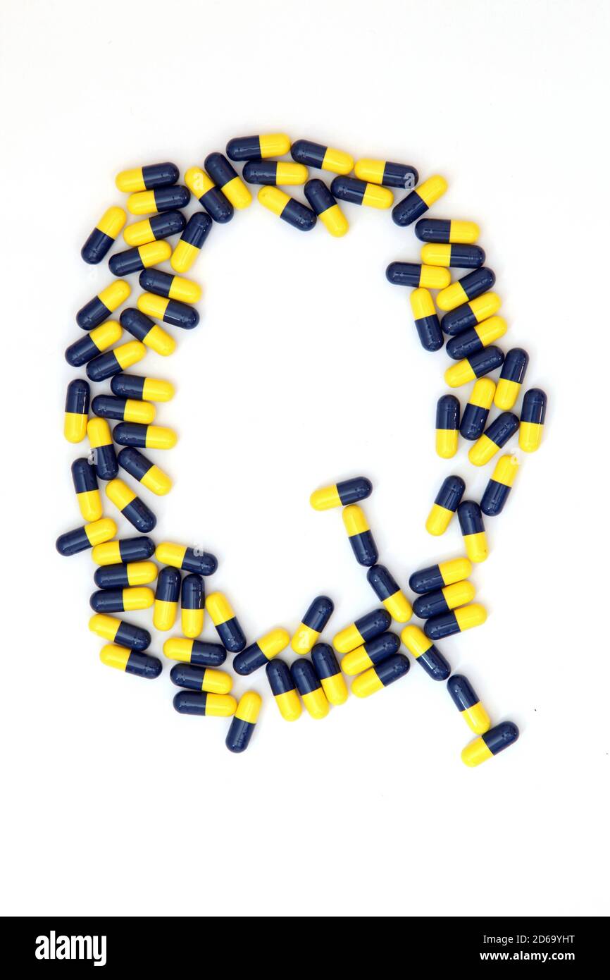 The letter Q alphabet made of medical capsules Stock Photo Alamy