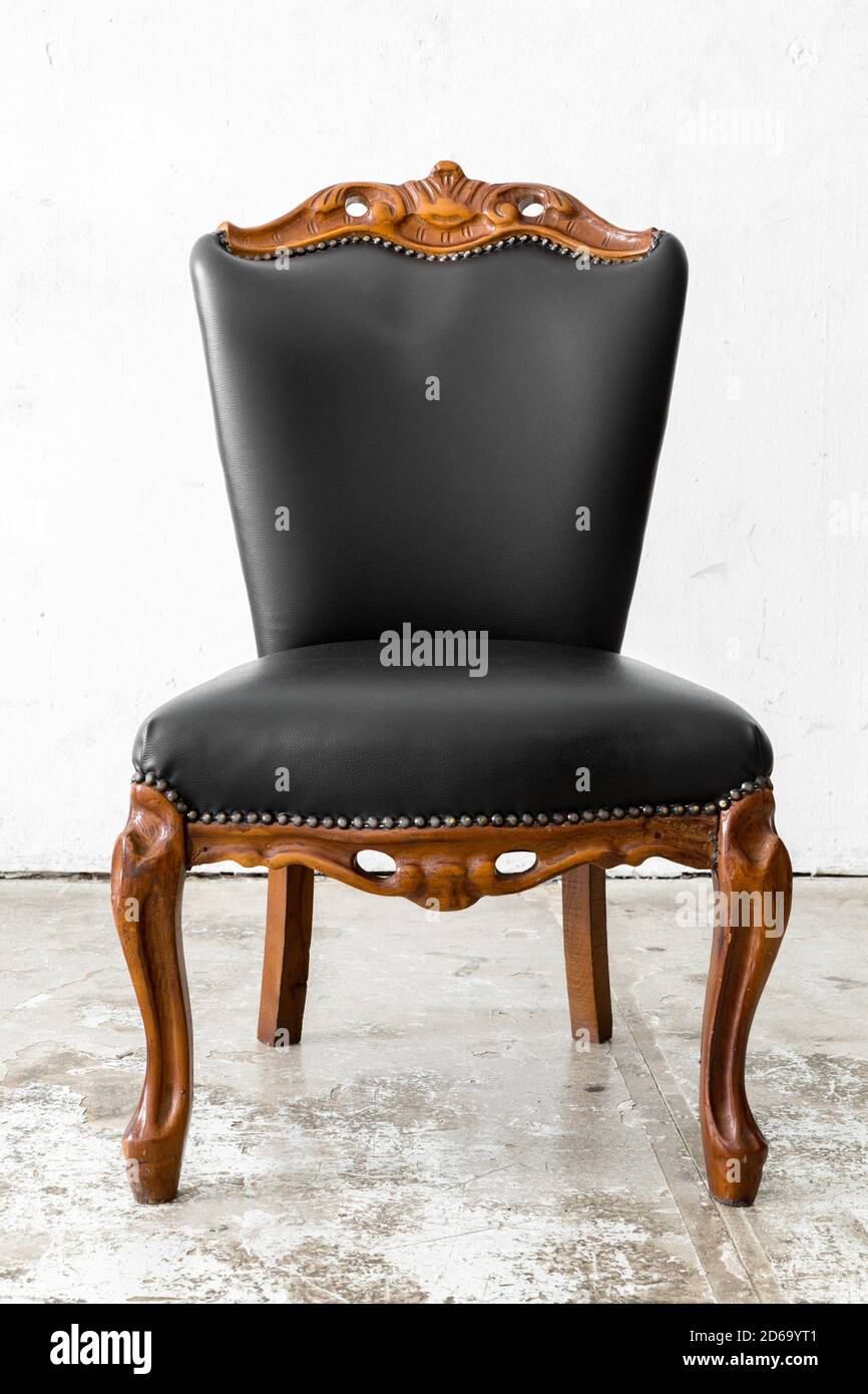 Black genuine leather classical style chair Stock Photo Alamy