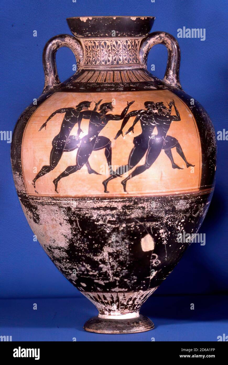 Vase (amphora) with image of the discipline ran. Stock Photo