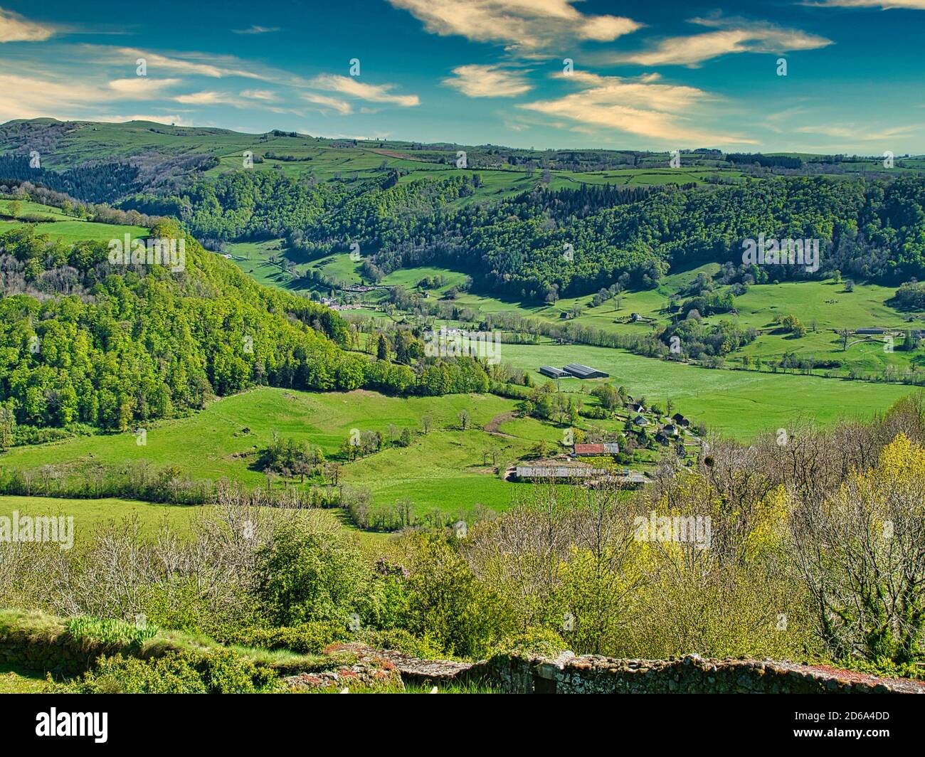 view of Maronne Valley from Salers, Cantal Department, Auvergne region, France. Stock Photo