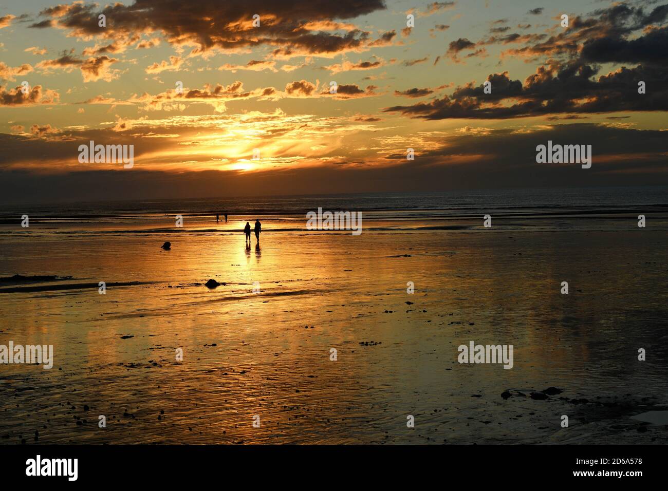 Sunset on the Atlantic ocean in Normandy, Dieppe, France. Stock Photo