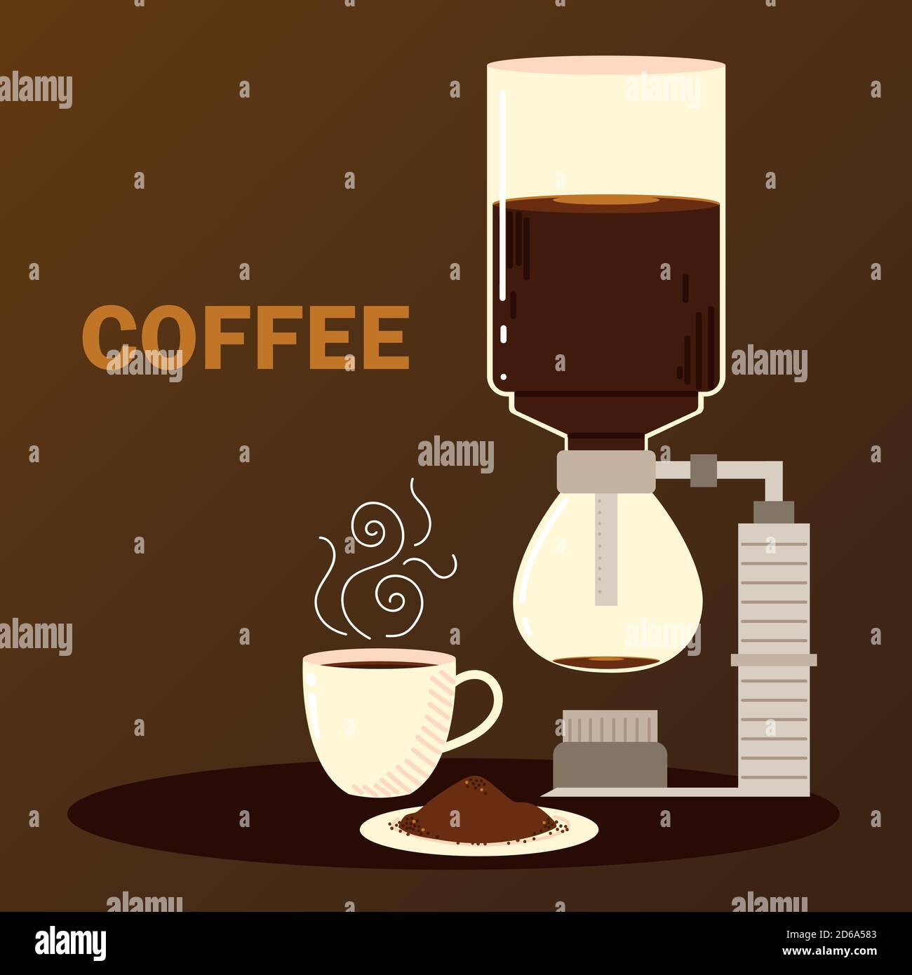 coffee brewing methods, syphon coffee cup and seeds vector illustration Stock Vector